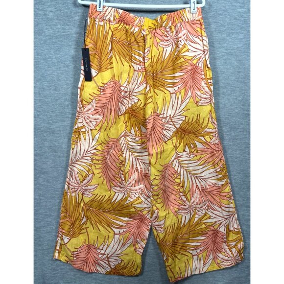 Tahari Womens Pants L Tropical Leaf Print 100% Linen Wide Leg Crop‎ - Picture 4 of 4